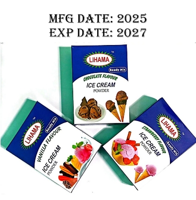 Picture of 3 Pcs Lihama Combo Ready Mix Ice Cream Powder Chocolate + Vanilla + Strawberry ( Organic Ice Cream Powder ) - 100gmX3 (3 in 1) =300gm