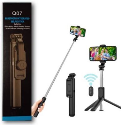 Picture of Q07 Selfie Stick Foldable Mini Tripod with Fill Light Bluetooth Remote Shutter Retractable Rod for Phone (100cm)