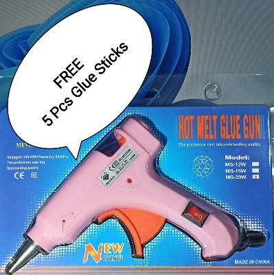 Picture of Mini Hot Melt Glue Gun - 20 Watt with 5 pcs Glue Stick Free - Blue, Red, Pink, Orange, Yellow, Parrot