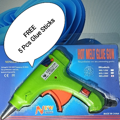 Picture of Mini Hot Melt Glue Gun - 20 Watt with 5 pcs Glue Stick Free - Blue, Red, Pink, Orange, Yellow, Parrot