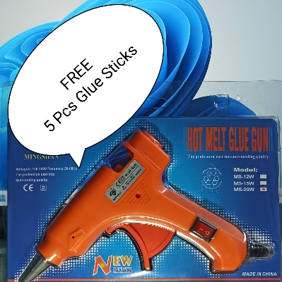 Picture of Mini Hot Melt Glue Gun - 20 Watt with 5 pcs Glue Stick Free - Blue, Red, Pink, Orange, Yellow, Parrot