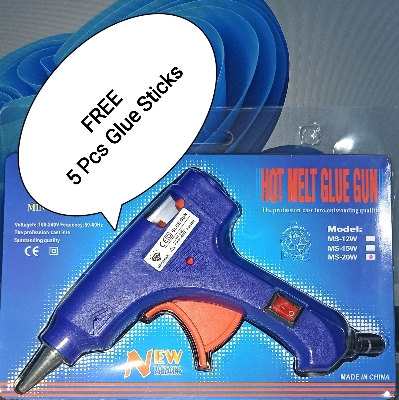 Picture of Mini Hot Melt Glue Gun - 20 Watt with 5 pcs Glue Stick Free - Blue, Red, Pink, Orange, Yellow, Parrot
