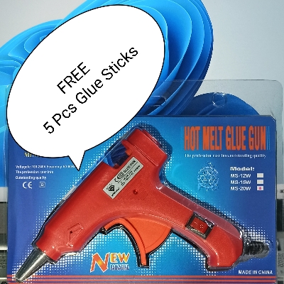 Picture of Mini Hot Melt Glue Gun - 20 Watt with 5 pcs Glue Stick Free - Blue, Red, Pink, Orange, Yellow, Parrot