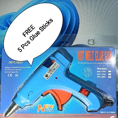 Picture of Mini Hot Melt Glue Gun - 20 Watt with 5 pcs Glue Stick Free - Blue, Red, Pink, Orange, Yellow, Parrot