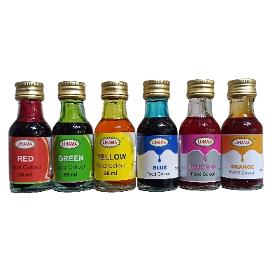Picture of ( 6 Pcs ) Lihama Organic Food Color Combo Red + Green + Yellow + Sky Blue + Rose Pink + Orange = 36ml x 6 Pcs