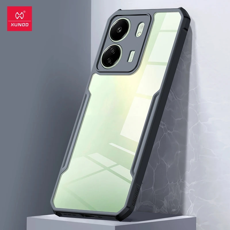 Picture of Xundd { Redmi 13C } For Xiaomi Redmi 13C Case Transparent Back Cover Luxury Shockproof Bumper Protective Shell Thin Plain Clear Phone Cases - Black