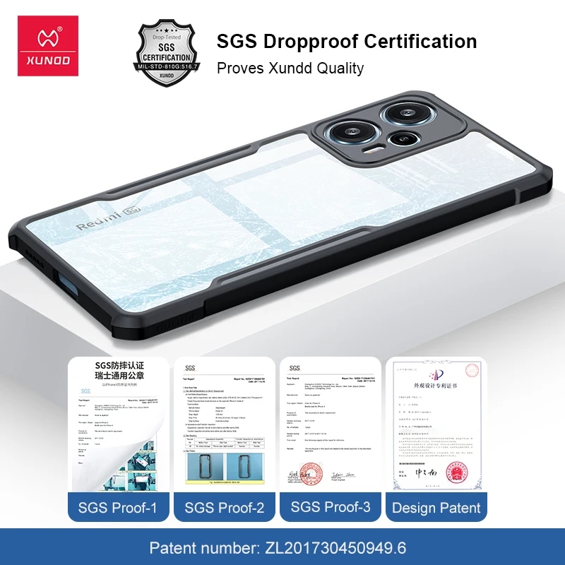 Picture of Xundd { Redmi 13C } For Xiaomi Redmi 13C Case Transparent Back Cover Luxury Shockproof Bumper Protective Shell Thin Plain Clear Phone Cases - Black