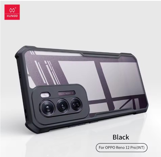 Picture of Xundd Case For Oppo Reno 12 Pro 5G Global Version,Airabg Shockprooft Shell Acrylic&TPU Back Transparent Phone Cover Case - Black