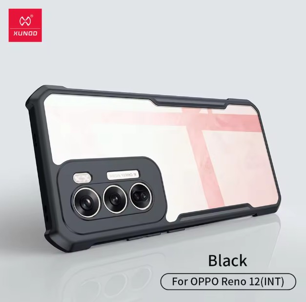 Picture of Xundd Case For Oppo Reno 12 Pro 5G Global Version,Airabg Shockprooft Shell Acrylic&TPU Back Transparent Phone Cover Case - Black