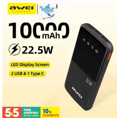 Picture of Awei P10K 10000mAh Fast Charing Powerbank 22.5W Power Bank - Black