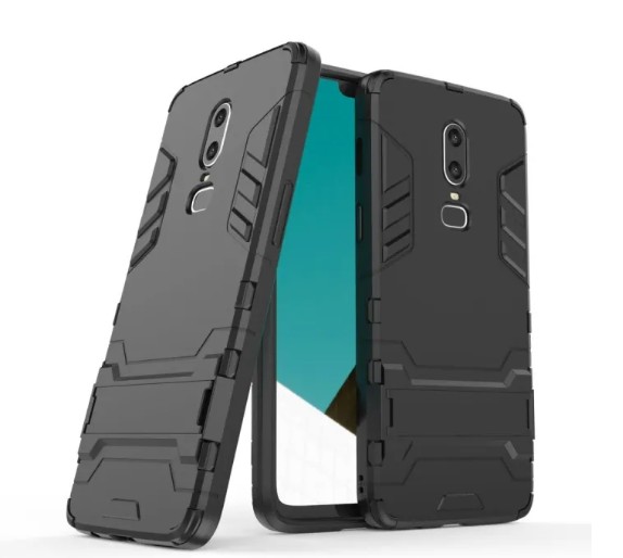 Picture of Armor Premium Tactical Grip Kickstand Shockproof Dual Layer Rugged Hard Cover for OnePlus 6 - Black