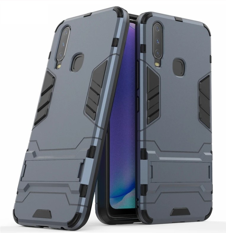 Picture of Vivo Y15 Armor Back Cover Shockproof Hybrid Armor Stand Holder Design Hard Plastic Soft TPU Silicone Bumper Phone Case