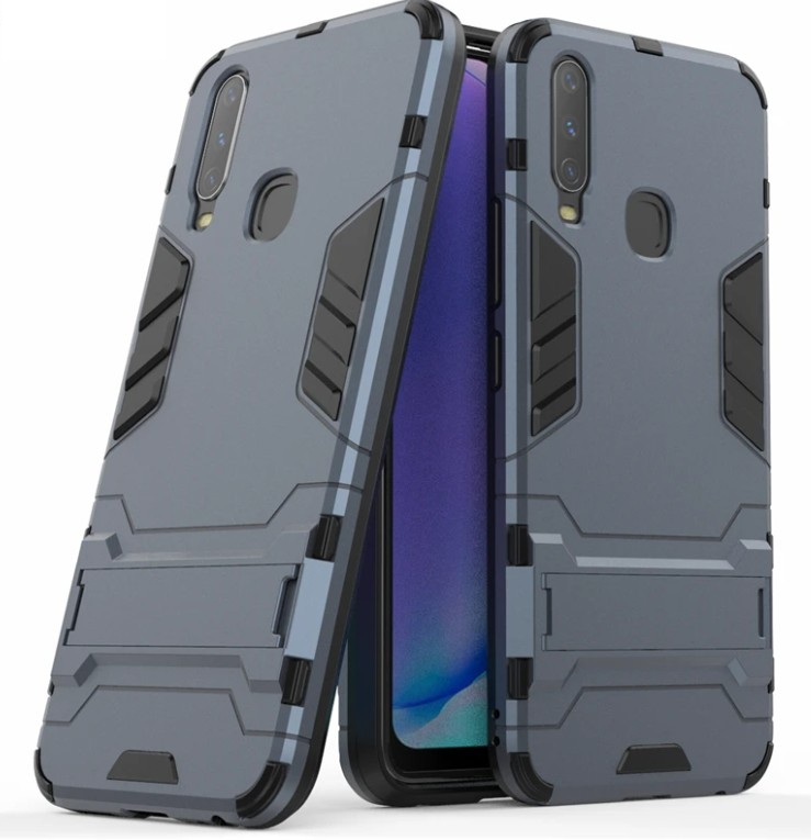 Picture of Vivo Y15 Armor Back Cover Shockproof Hybrid Armor Stand Holder Design Hard Plastic Soft TPU Silicone Bumper Phone Case
