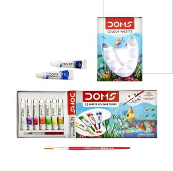 Picture of Doms Water Colour Paint 12 Color Tubes box 1pc Brush 1pc Palette for Water Painting