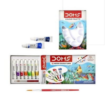 Picture of Doms Water Colour Paint 12 Color Tubes box 1pc Brush 1pc Palette for Water Painting
