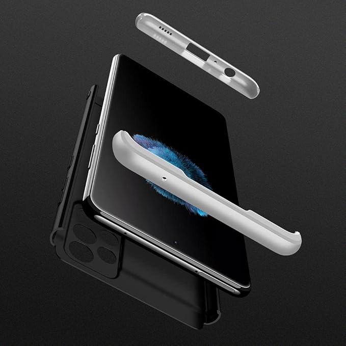 Picture of Samsung Galaxy A72 GKK Case 360 Degree 3 in 1 Full Body Protection Hard PC Case Cover -Black Silver