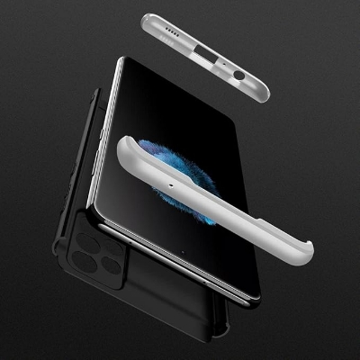 Picture of Samsung Galaxy A72 GKK Case 360 Degree 3 in 1 Full Body Protection Hard PC Case Cover -Black Silver