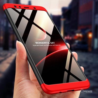 Picture of Samsung Galaxy M10 GKK Case 360 Degree 3 in 1 Full Body Protection Hard PC Case Cover - Black & Red Case Samsung Galaxy M10