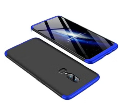 Picture of OnePlus 6 GKK Case 360 Degree 3 in 1 Full Body Protection Hard PC Case Cover - Blue & Black Case For OnePlus 6