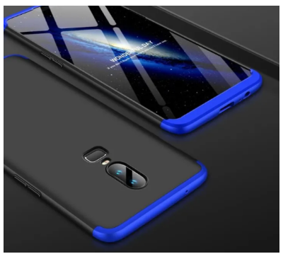 Picture of OnePlus 6 GKK Case 360 Degree 3 in 1 Full Body Protection Hard PC Case Cover - Blue & Black Case For OnePlus 6