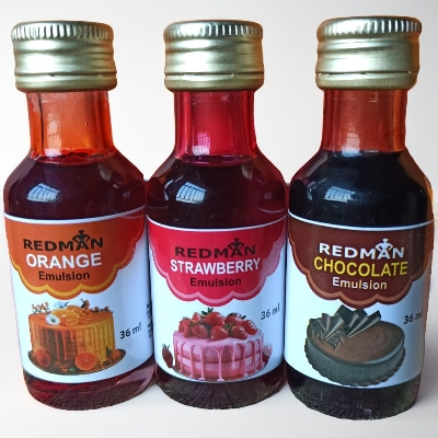 Picture of Redman ( 3 PCS COMBO ) Emulsions, Food Color + Food Flavored  Essence + Color STRAWBERRY + CHOCOLATE + ORANGE  COMBO - 3 PCS X 36 ML