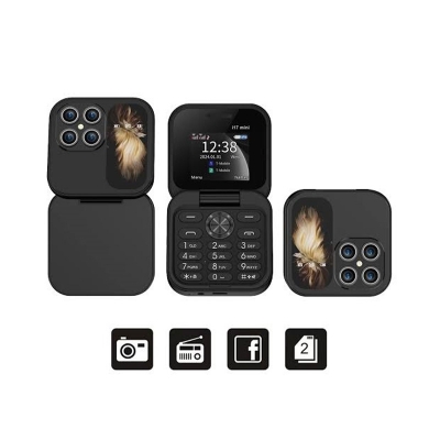 Picture of i17 Mini Flip Phone 2 SIM FM Radio Black