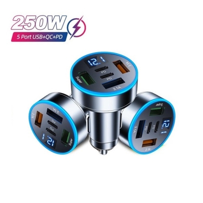 Picture of 250W Car Charger 5 In 1 Fast Charging Adapter 3USB +2PD