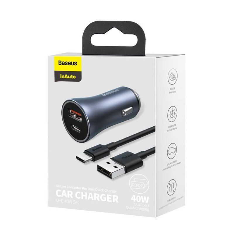 Picture of Baseus Golden Contactor Pro 40W Car Charger with USB to Type-C Data Cable