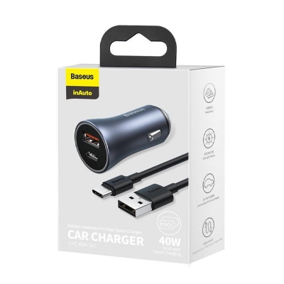Picture of Baseus Golden Contactor Pro 40W Car Charger with USB to Type-C Data Cable