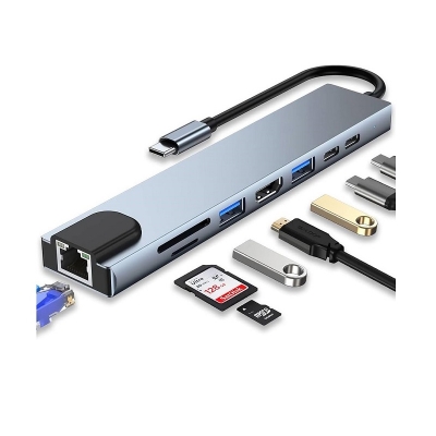 Picture of 8 In 1 Type C 3 1 To 4k HdTV Hub Adapter With Sd Tf Rj45 Port