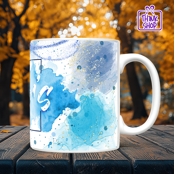 Picture of Happy Father's Day Mug, Minimalist White and Blue Design, Best Dad Gift