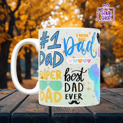 Picture of #1 Dad Super Dad Ever Ceramic Mug, Colorful Watercolor, Best Father's Day Gift from Kids