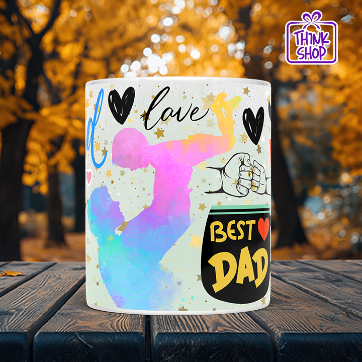 Picture of #1 Dad Super Dad Ever Ceramic Mug, Colorful Watercolor, Best Father's Day Gift from Kids