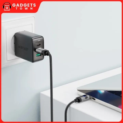 Picture of ACEFAST | C15-03 60W USB-C to USB-C Cable with LED Power Display | 1.2m Nylon-Braided, Zinc-Alloy Ends | 3A Fast Charging, USB 2.0 480Mb/s Data | For Android, iPad, MacBook & Type-C Devices.