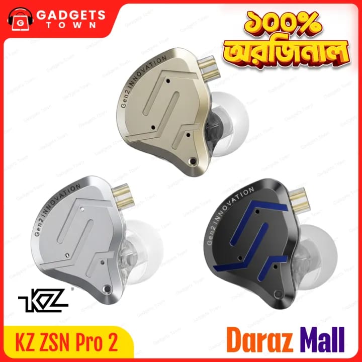 Picture of KZ | ZSN Pro 2 | Hybrid 1BA+1DD Wired In-Ear Monitor (IEM) with Mic | 10mm Dynamic + 30095 BA | Detachable 0.75mm 2-Pin, 3.5mm | Silver-Plated Cable | 26Ω, 108dB, 20–40kHz | Zinc-Alloy Faceplate & Resin Shell.