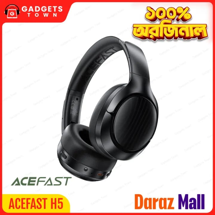 Picture of ACEFAST | H5 ANC Over-Ear Bluetooth Headphones | Bluetooth 5.4, 30dB ANC | 40mm Drivers | 65h Play (45h with ANC), 500mAh | USB-C 5V/1A | SBC/AAC | Foldable Design | For Android, iPhone & PC