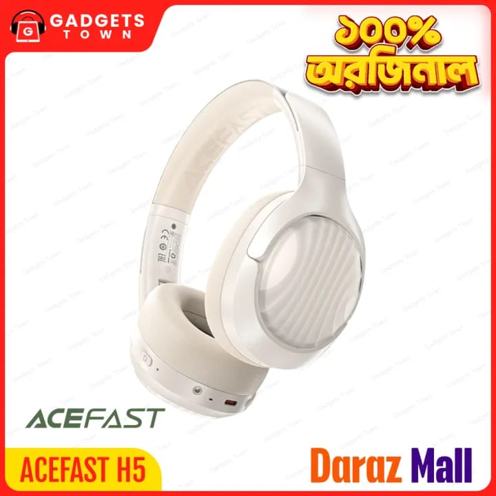 Picture of ACEFAST | H5 ANC Over-Ear Bluetooth Headphones | Bluetooth 5.4, 30dB ANC | 40mm Drivers | 65h Play (45h with ANC), 500mAh | USB-C 5V/1A | SBC/AAC | Foldable Design | For Android, iPhone & PC
