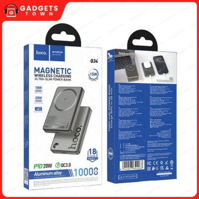 Picture of HOCO | Q34 Clever 10000mAh Magnetic Wireless Power Bank | PD 20W USB-C + 15W/10W/7.5W/5W Wireless | USB-C 18W Input | LED Digital Display | Aluminum Alloy Body | For Android & iPhone