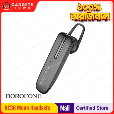 Picture of BOROFONE | BC36 “Lucky” Mono Bluetooth Headset | Bluetooth 5.0 (JL AC6963) | 6h Talk/Music, 180h Standby | 70mAh, ~1h Charge | Lightweight 7g, 62×14×21mm | Voice Prompts, MFB Control | For Android & iPhone.