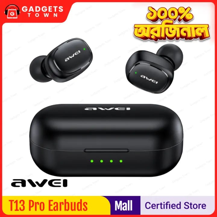 Picture of Awei | T13 Pro TWS Wireless Earbuds | Bluetooth 5.1, 8mm Driver | Up to 8h Playtime (30h with Case) | 50mAh Buds + 300mAh Case | IPX6, Touch Control, USB-C | For Android & iPhone.