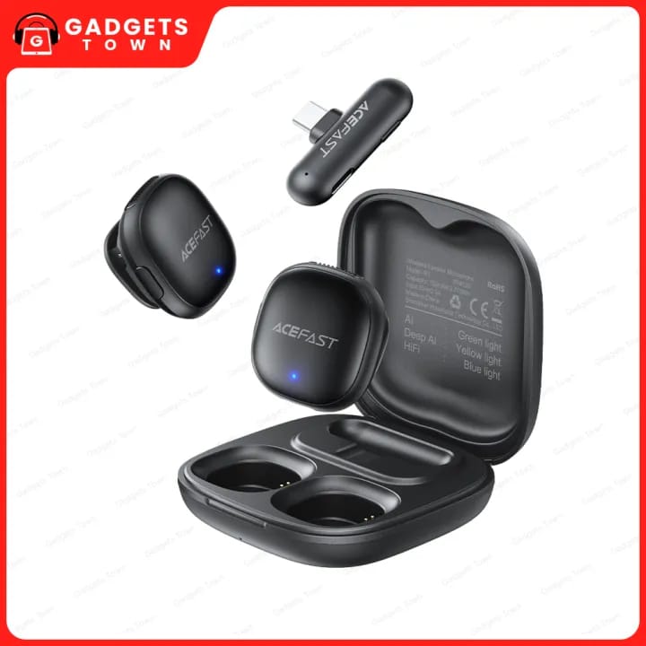 Picture of ACEFAST | R1 Wireless Lavalier Microphone (2 Mics + 1 Receiver) | USB-C | 48kHz/24-bit, AI Noise Reduction | 50m Range, 25ms Low Latency | 8h Mics + 48h Case | For Android & iPhone 15/16