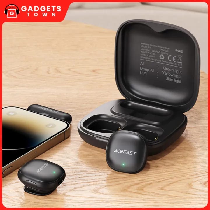 Picture of ACEFAST | R1 Wireless Lavalier Microphone (2 Mics + 1 Receiver) | USB-C | 48kHz/24-bit, AI Noise Reduction | 50m Range, 25ms Low Latency | 8h Mics + 48h Case | For Android & iPhone 15/16
