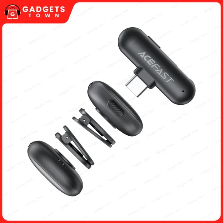 Picture of ACEFAST | R1 Wireless Lavalier Microphone (2 Mics + 1 Receiver) | USB-C | 48kHz/24-bit, AI Noise Reduction | 50m Range, 25ms Low Latency | 8h Mics + 48h Case | For Android & iPhone 15/16