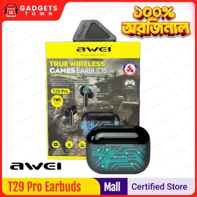 Picture of Awei | T29 Pro TWS Wireless Earbuds | Bluetooth 5.2 (AB1562F) | Up to 8h Playtime, 500mAh Charging Case | Type-C Fast Charging, RGB Gaming Case, Low-Latency Mode | For Android & iPhone