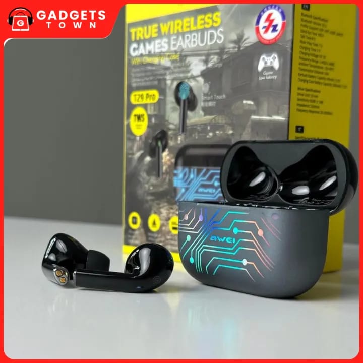 Picture of Awei | T29 Pro TWS Wireless Earbuds | Bluetooth 5.2 (AB1562F) | Up to 8h Playtime, 500mAh Charging Case | Type-C Fast Charging, RGB Gaming Case, Low-Latency Mode | For Android & iPhone