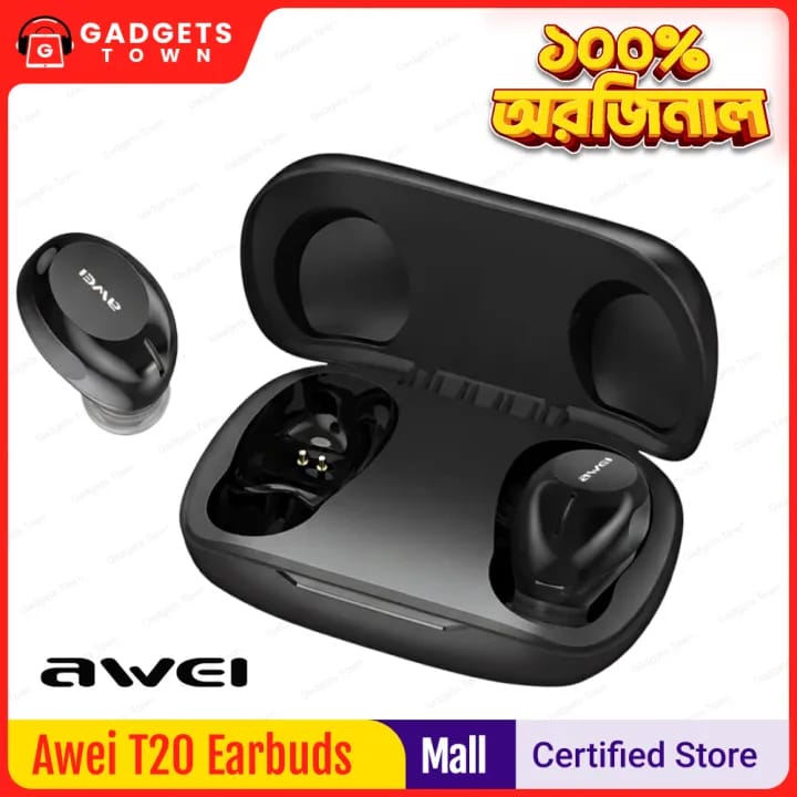 Picture of Awei | T20 TWS Wireless Earbuds | Bluetooth 5.0 | Touch Control | 5h Music / 6h Talk | 400mAh Charging Case | IPX4 | For Android & iPhone.