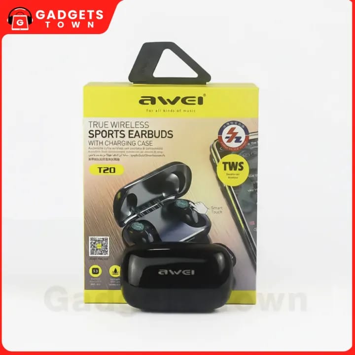 Picture of Awei | T20 TWS Wireless Earbuds | Bluetooth 5.0 | Touch Control | 5h Music / 6h Talk | 400mAh Charging Case | IPX4 | For Android & iPhone.