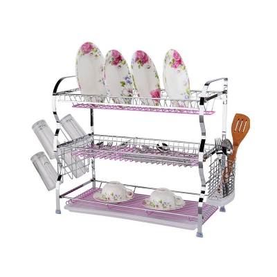 Picture of 3 Layer Dish Drainer Rack Storage Organizer Plate Stand Rack