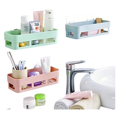 Picture of Bathroom Shelf Wall Mounted Storage Basket Punch Free Storage Rack Shower Organizer Kitchen Storage Holder