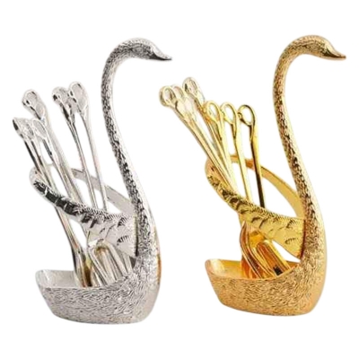 Picture of Swan Dinnerware European Style Silver Finish Metal Cake Coffee Tea Spoon Set Tableware For Home Table Decor
